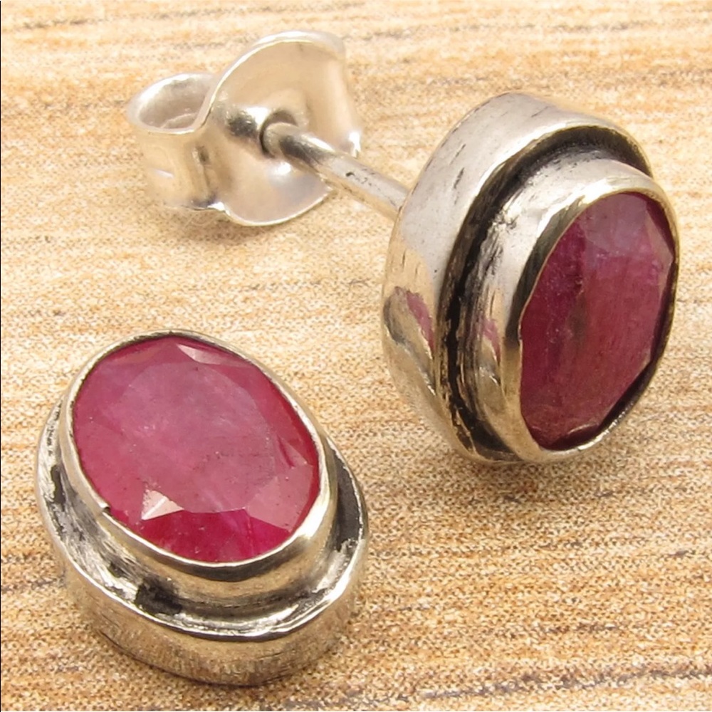 Silver/ruby handmade native earrings